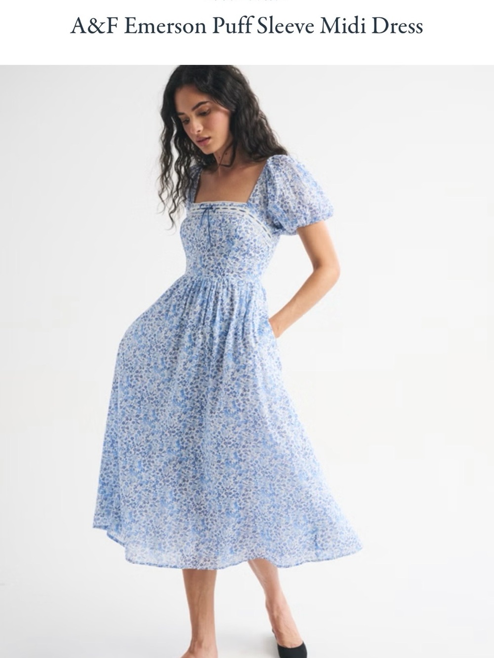 A & F Emerson Puff Sleeve Midi Dress — Light Blue Floral Large Petite